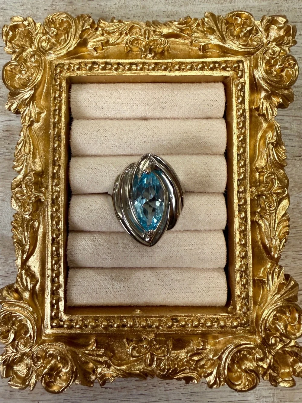 Sterling Silver 925 Marquise Blue Topaz Statement Ring – Size 6